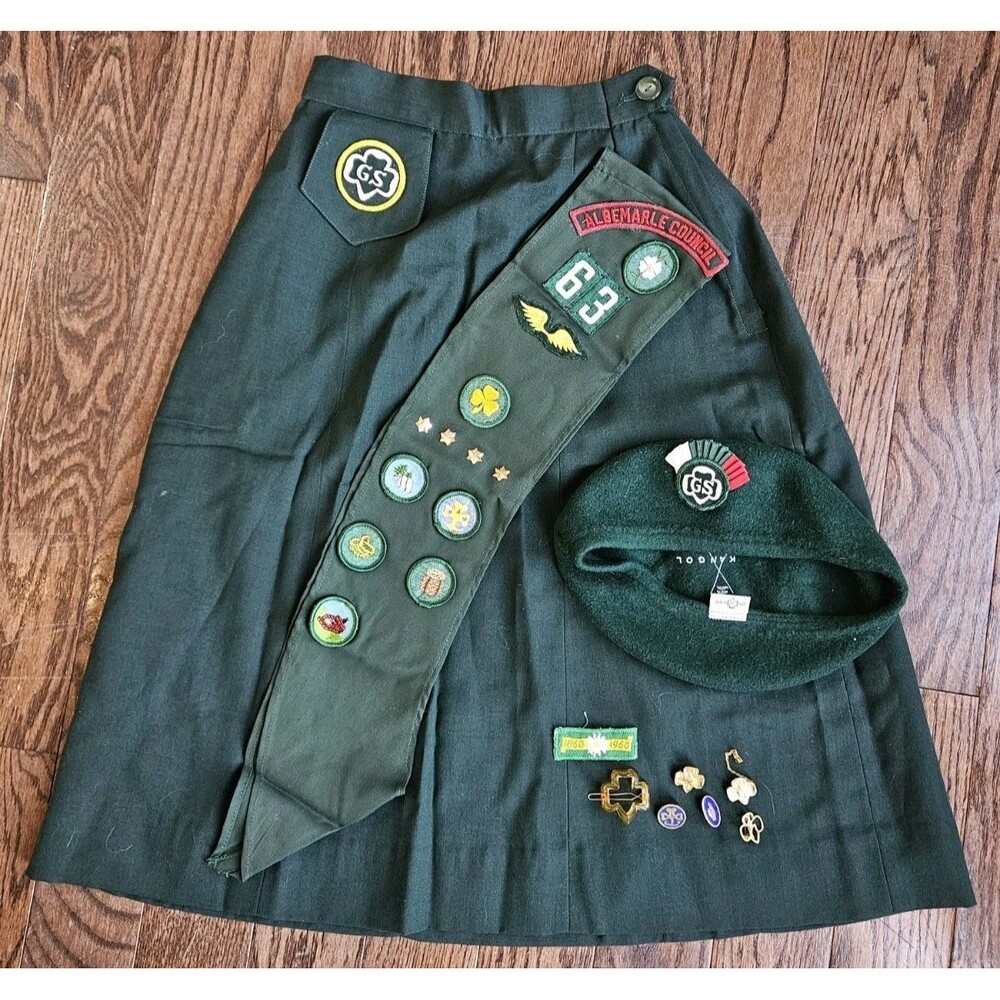 Vintage 1960’s GIRL SCOUTS Sash, Skirt, Badges, Pins, Hat Albemarle Virginia